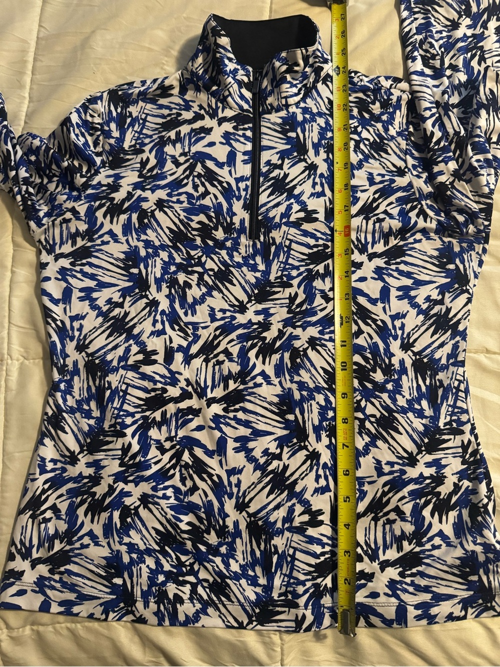 Tail Activewear Blue Black White Palmeria Print 1/4 Zip Long Sleeve Golf Top-MED - Picture 8 of 9